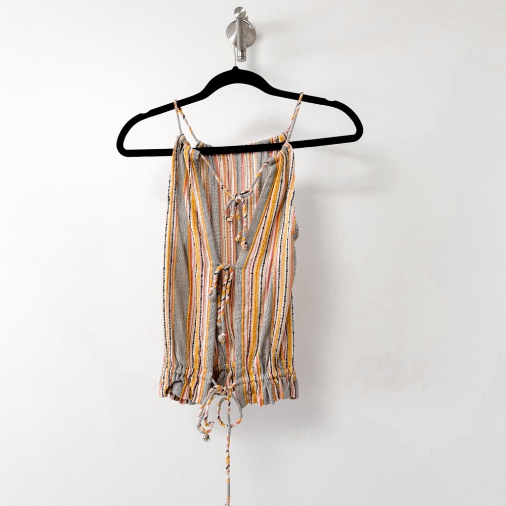 Others Follow Gemini High Neck ‎ Striped Open Back Tank Top Multicolor Coral  XS - Picture 4 of 12